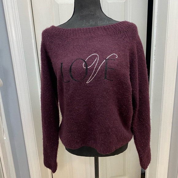 Plum purple Victoria’s Secret love bling crystal off shoulder sweater - Picture 2 of 10